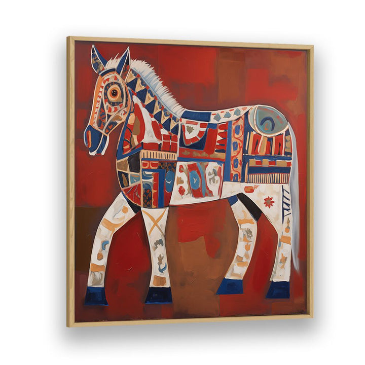 Vibrant framed art of THE DECORATED HORSE, ANIMAL PAINTINGS, perfect for enhancing any art lover's space.