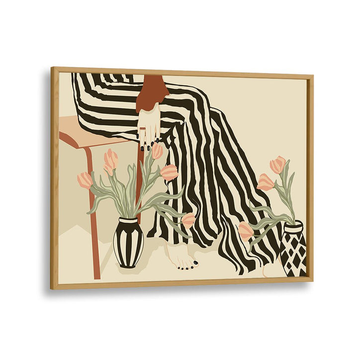 Boho art painting "TULIPS BY MY FEET" showcases elegance with vibrant tulips, perfect for chic home decor.