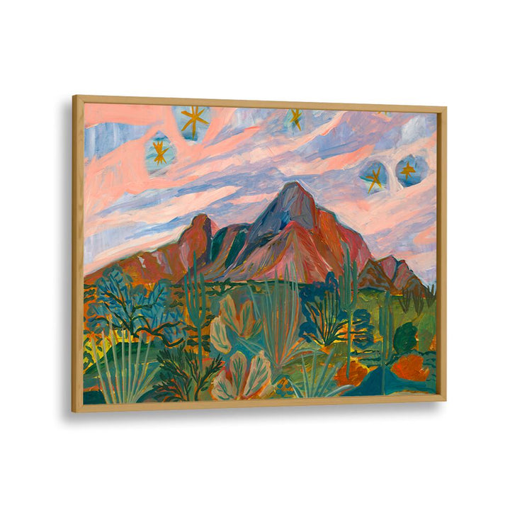 VINTAGE DESERT STARRY NIGHT SUNSET, LANDSCAPE PAINTINGS showcase a vibrant desert scene under a starry sky.