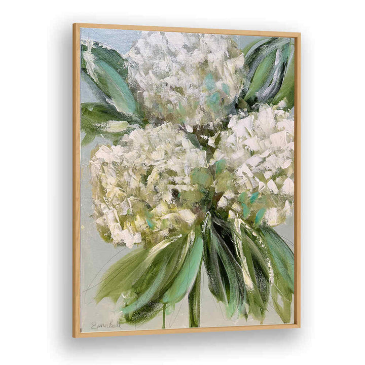 Stunning WHITE HYDRANGEAS GREEN LEAVES, FLORAL FLOWER PAINTINGS showcase elegant botanical artistry for your space.