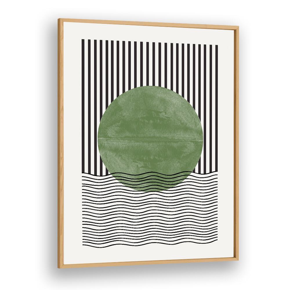Stylish MODERN GRAPHIC, BOHO ART PAINTINGS from The Miuus Studio, featuring a green circle and striped design.
