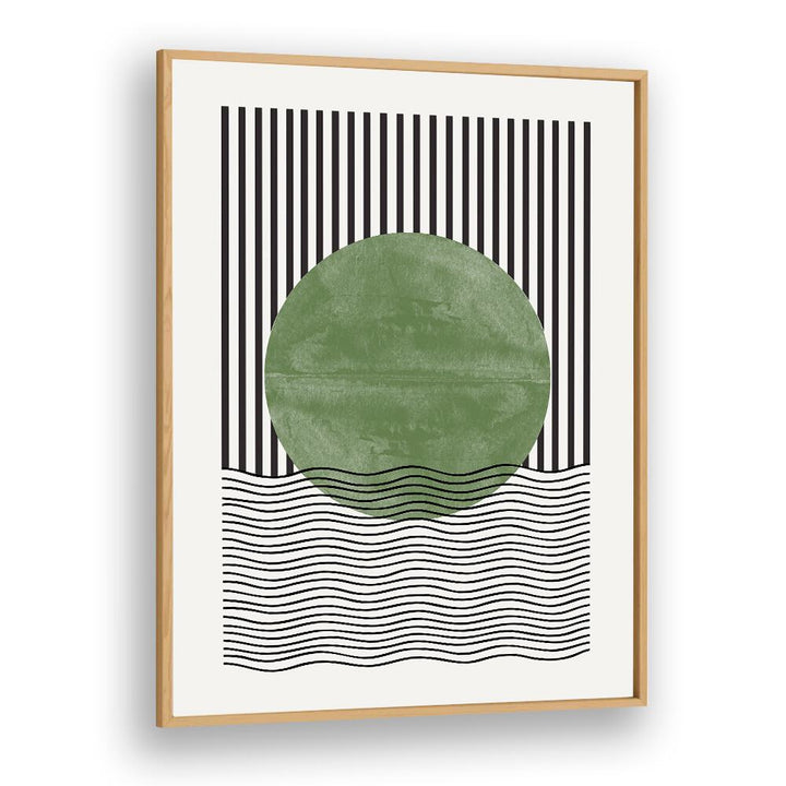 Stylish MODERN GRAPHIC, BOHO ART PAINTINGS from The Miuus Studio, featuring a green circle and striped design.