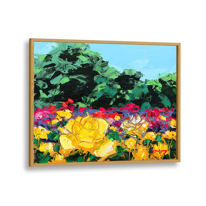 Vibrant WILD ROSE CANVAS, FLORAL FLOWER PAINTINGS featuring colorful blossoms in a lush garden setting.