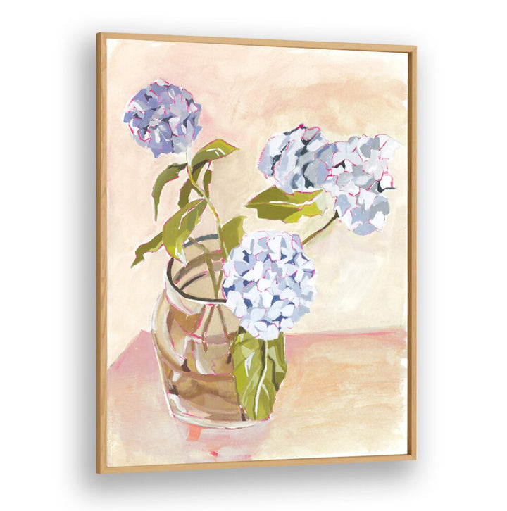 Bright hydrangeas in a glass vase capture the vibrant essence of the season in the SUMMER BLOOMS collection.