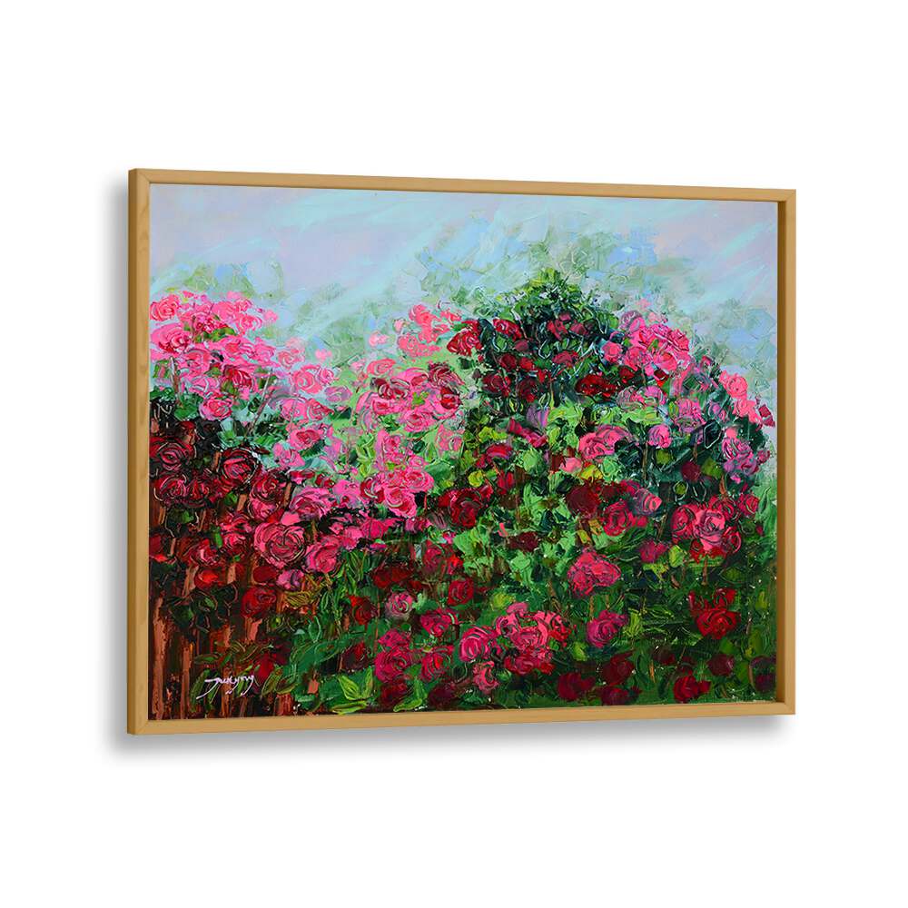Vibrant GARDEN OF PINK, FLORAL FLOWER PAINTINGS showcasing lush pink roses, perfect for brightening any space.
