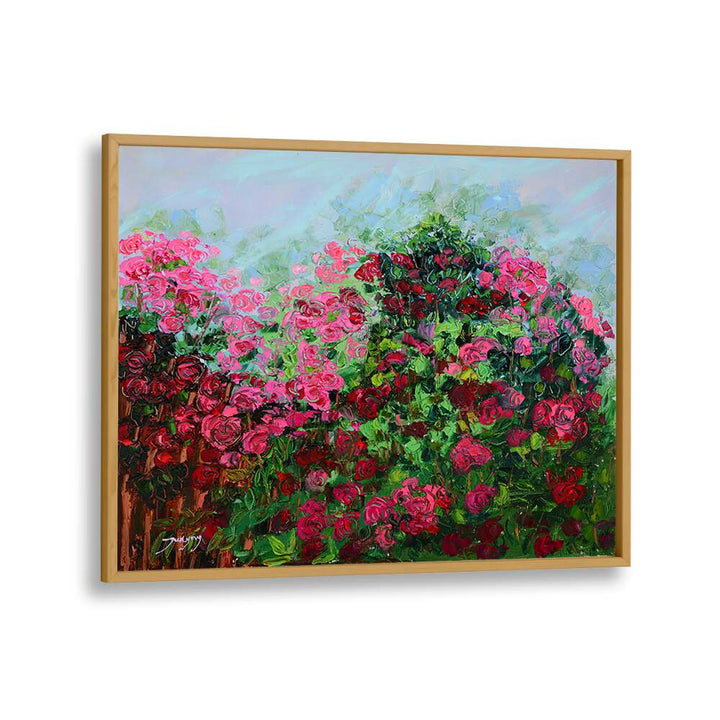 Vibrant GARDEN OF PINK, FLORAL FLOWER PAINTINGS showcasing lush pink roses, perfect for brightening any space.