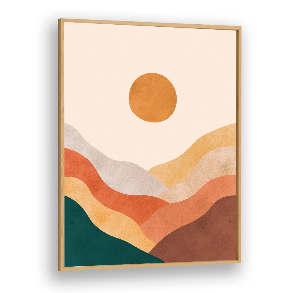 Stunning WATERCOLOR II, LANDSCAPE PAINTINGS feature abstract mountains and sun, perfect for enhancing any space.