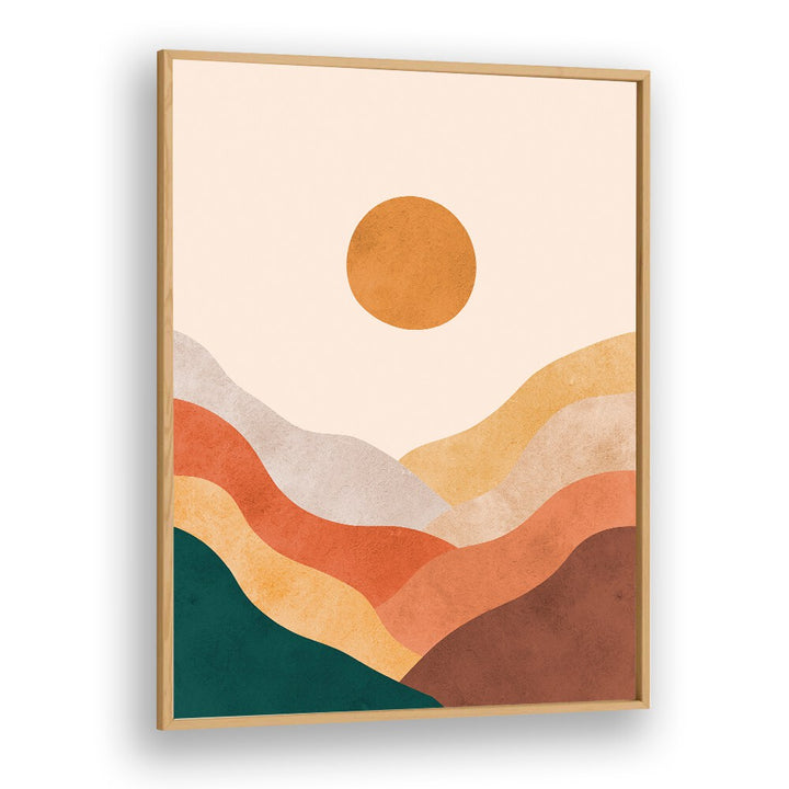 Stunning WATERCOLOR II, LANDSCAPE PAINTINGS feature abstract mountains and sun, perfect for enhancing any space.