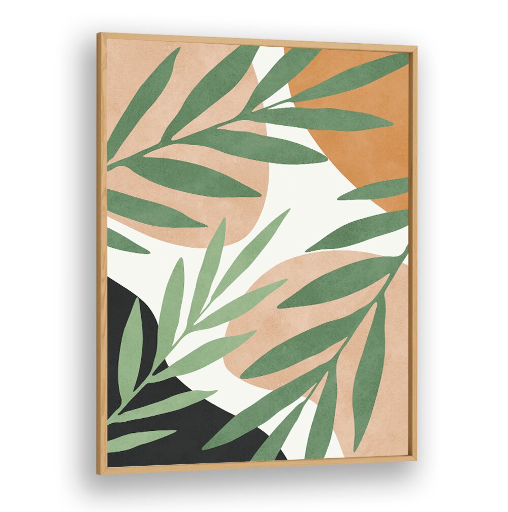 Vibrant leaves and earthy tones in TROPICAL V, BOHO ART PAINTINGS, perfect for nature lovers' decor.