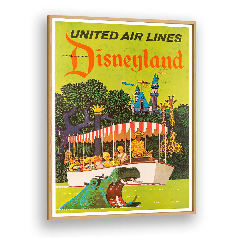 Colorful Disneyland vintage travel poster, capturing the magic of the happiest place on earth. Perfect for home decor.