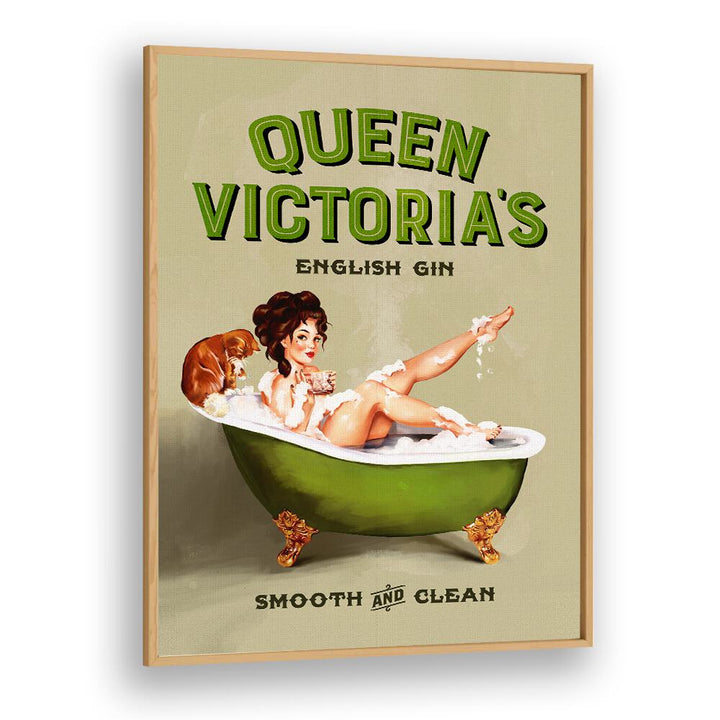 Charming QUEEN VICTORIA , PORTRAITS illustration featuring a pinup girl in a vintage bathtub scene. Perfect for decor!