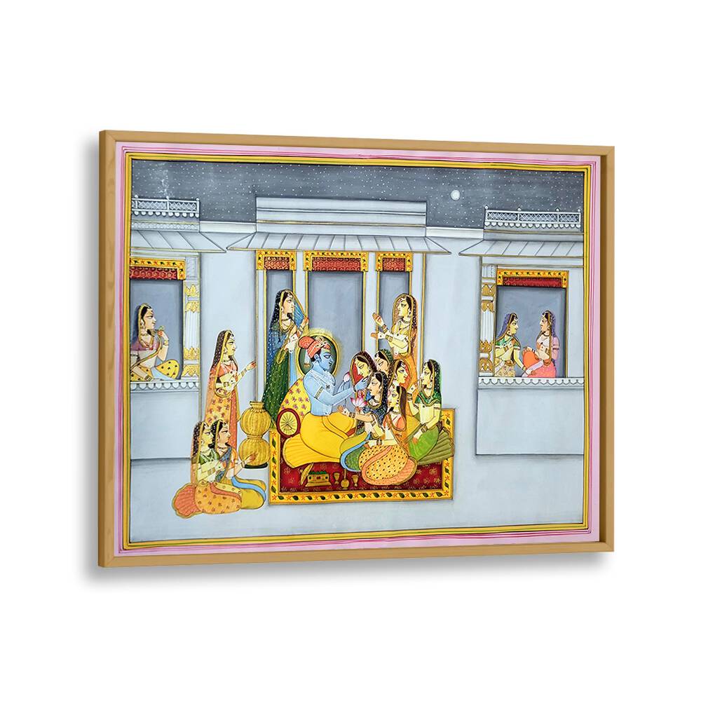 Exquisite KRISHNA WITH GOPIKA'S , INDIAN ART PAINTINGS showcasing Lord Krishna surrounded by Gopikas, perfect for home decor.