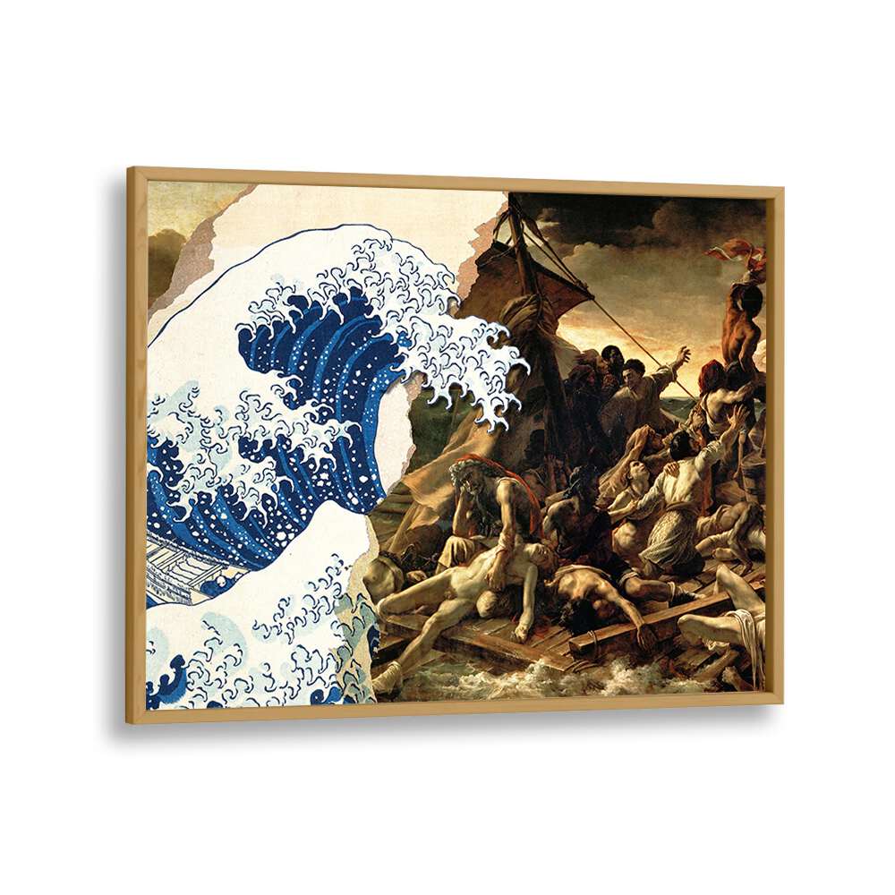“Tragedy in the Storm, Altered Art Prints” by Dikhotomy blends dramatic waves with a poignant scene, perfect for any space.