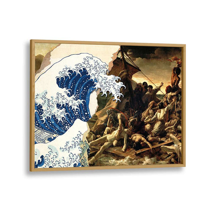“Tragedy in the Storm, Altered Art Prints” by Dikhotomy blends dramatic waves with a poignant scene, perfect for any space.