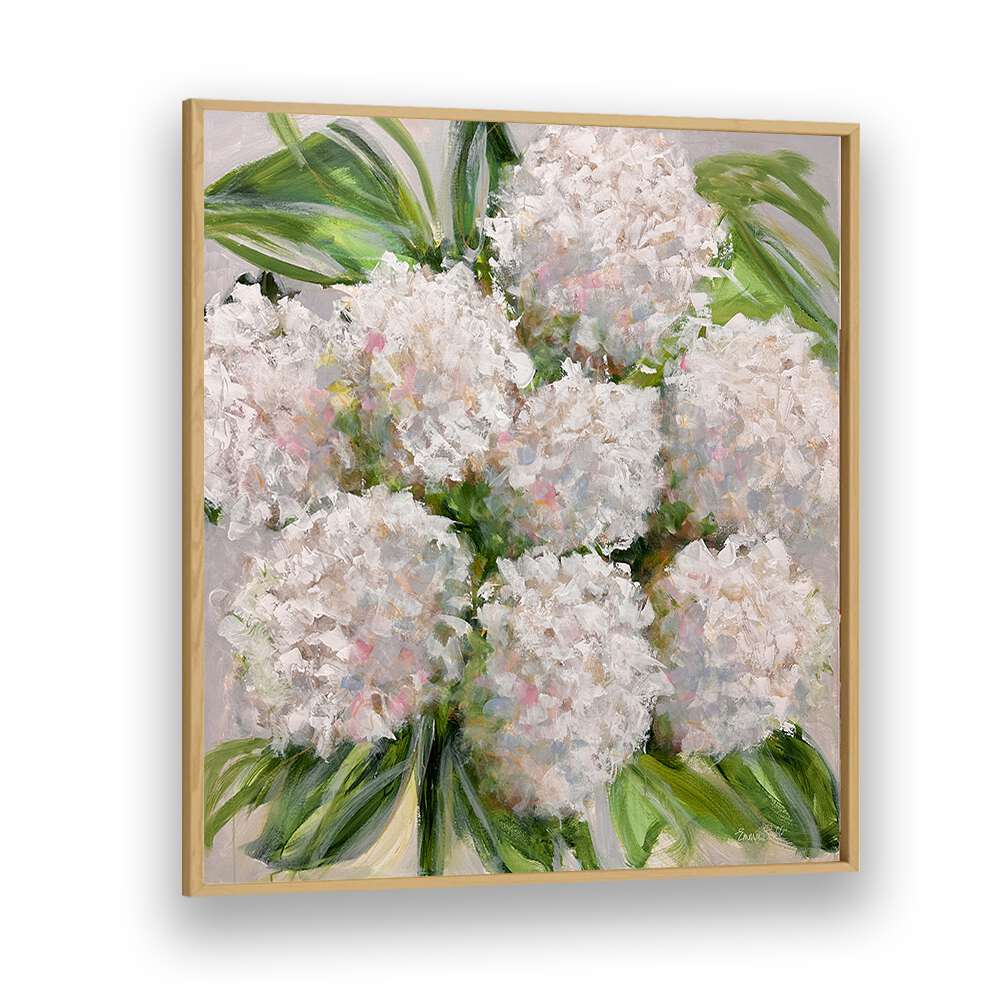 Exquisite BOUQUET OF WHITE HYDRANGEAS, FLORAL FLOWER PAINTINGS enhancing elegance in any room. Perfect for home decor.