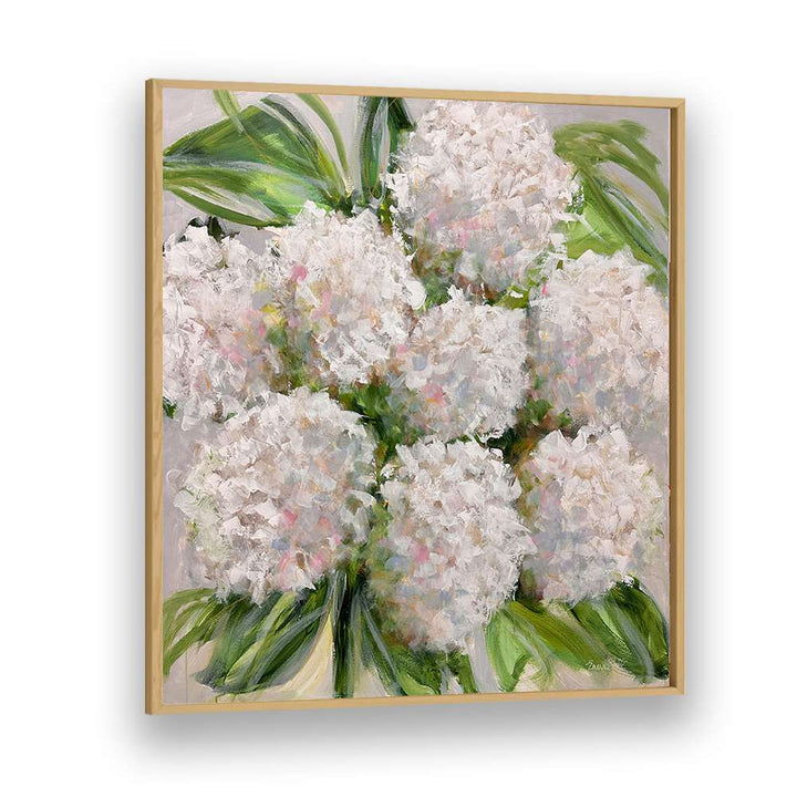 Exquisite BOUQUET OF WHITE HYDRANGEAS, FLORAL FLOWER PAINTINGS enhancing elegance in any room. Perfect for home decor.