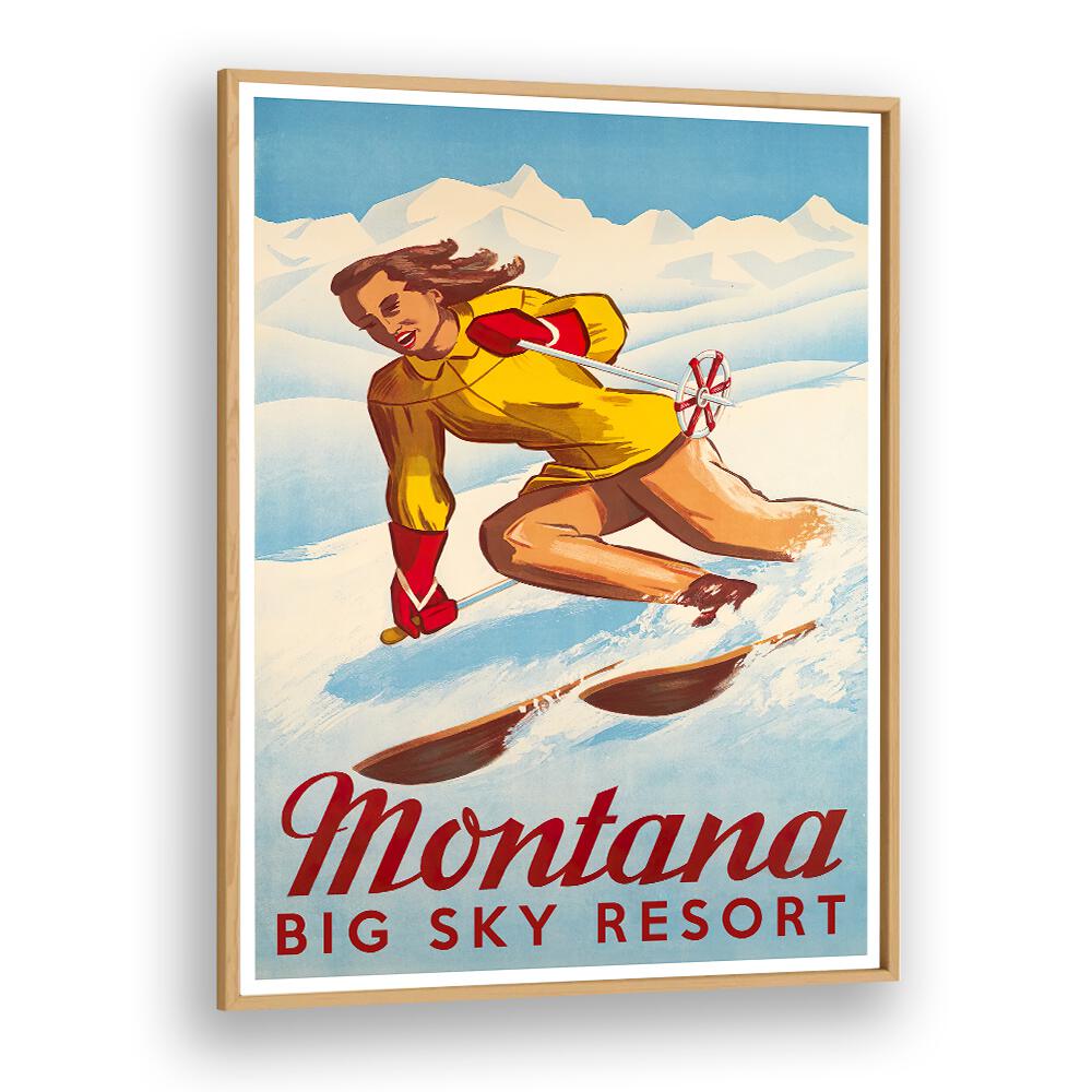 Colorful MONTANA, VINTAGE TRAVEL POSTERS showcasing skiing at Big Sky Resort, perfect for home decor.