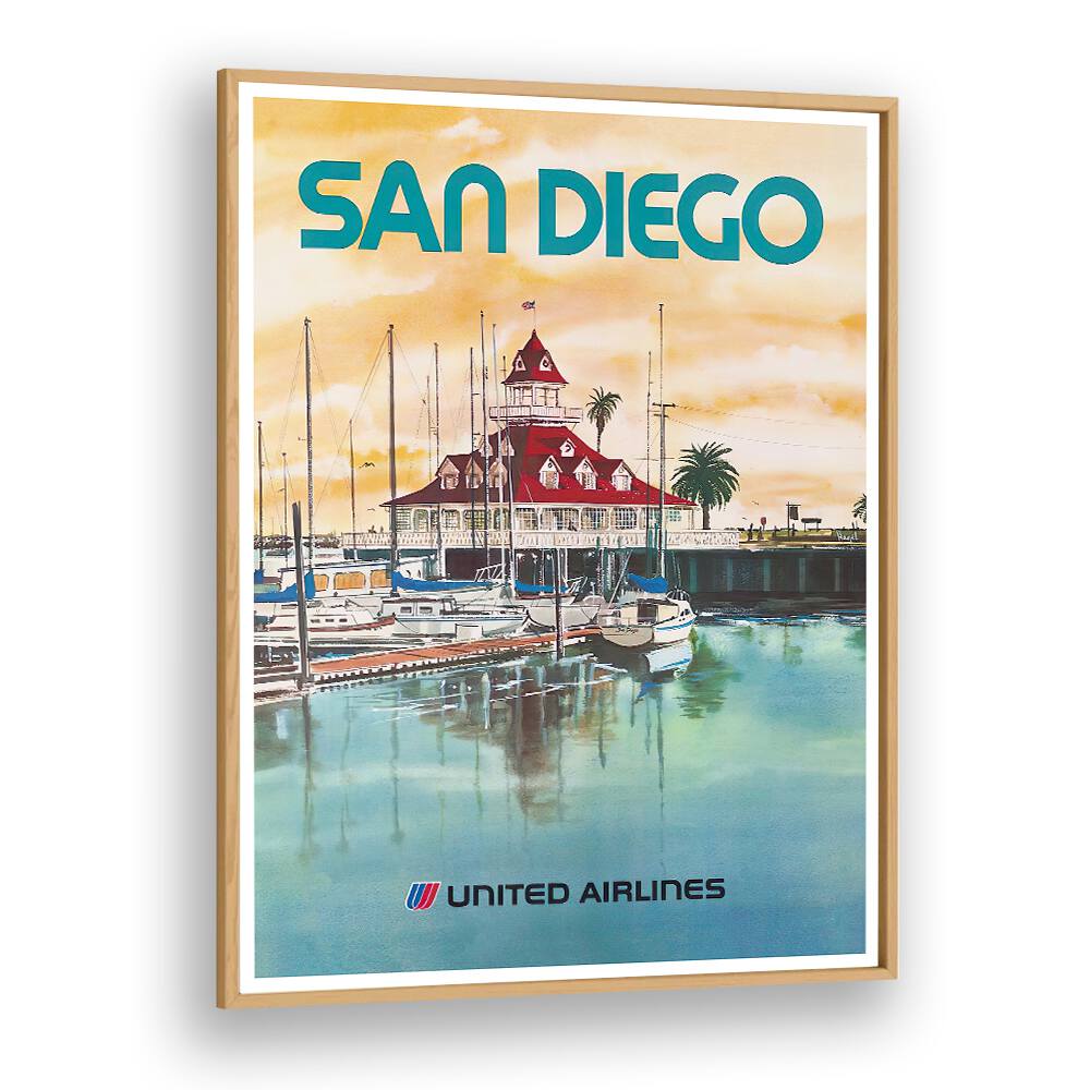 Vibrant SAN DIEGO, VINTAGE TRAVEL POSTERS showcasing the iconic waterfront, perfect for home decor or office spaces.