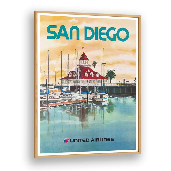 Vibrant SAN DIEGO, VINTAGE TRAVEL POSTERS showcasing the iconic waterfront, perfect for home decor or office spaces.