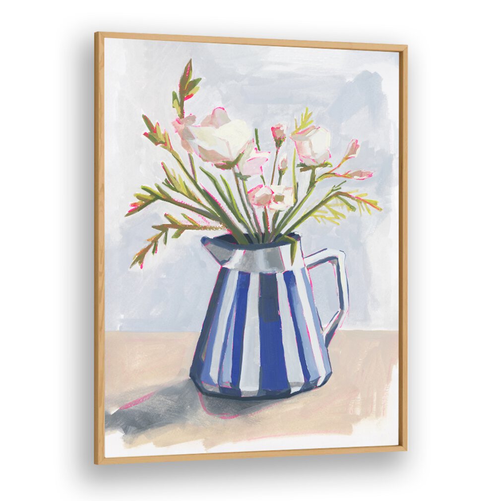 Brighten your space with FRESH FLOWERS IN A STRIPED VASE I, a stunning centerpiece celebrating vibrant blooms.