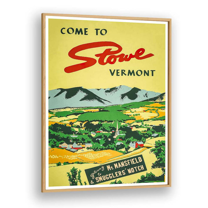 Vermont vintage travel posters showcasing the scenic beauty and charm of Stowe, perfect for home decor.