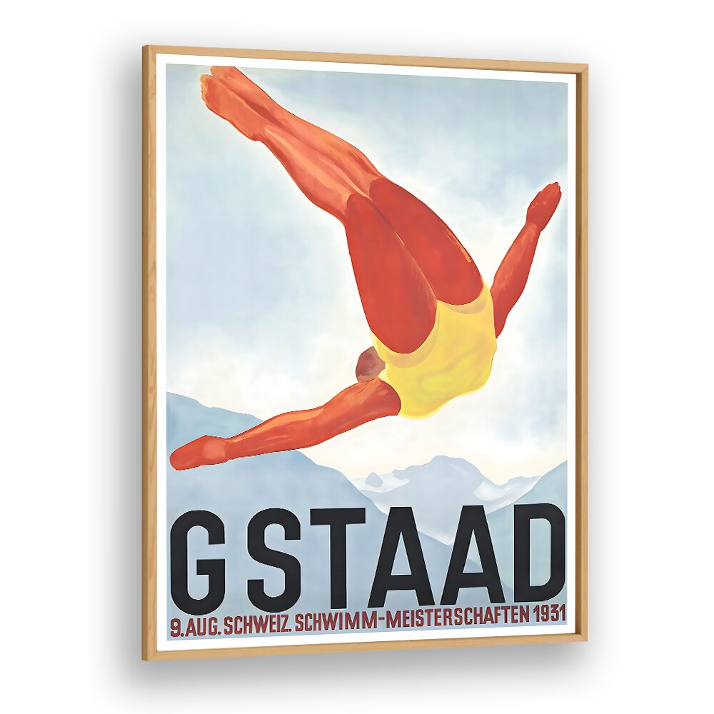 GSTAAD I, VINTAGE TRAVEL POSTERS showcase a vibrant diver, capturing the charm of Gstaad's picturesque beauty.