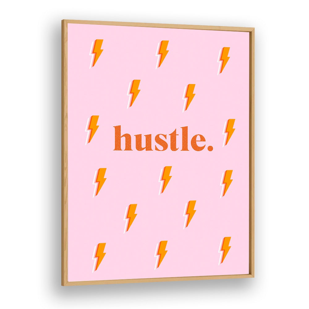 Bright pink HUSTLE, FASHION POSTERS with lightning bolts, perfect for inspiring home or office decor.