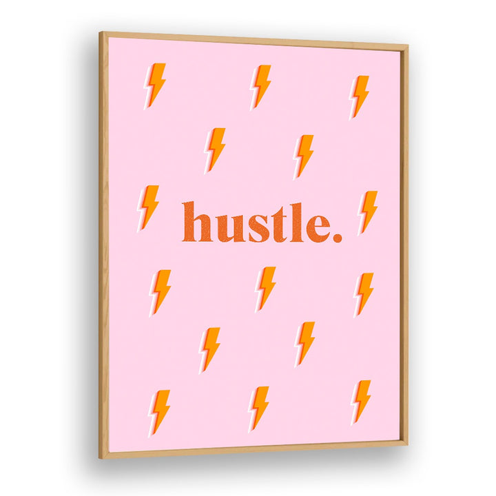 Bright pink HUSTLE, FASHION POSTERS with lightning bolts, perfect for inspiring home or office decor.