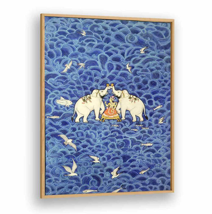 Exquisite SHRI LAXMI, INDIAN ART PAINTINGS featuring elephants and vibrant blue patterns, perfect for home decor.
