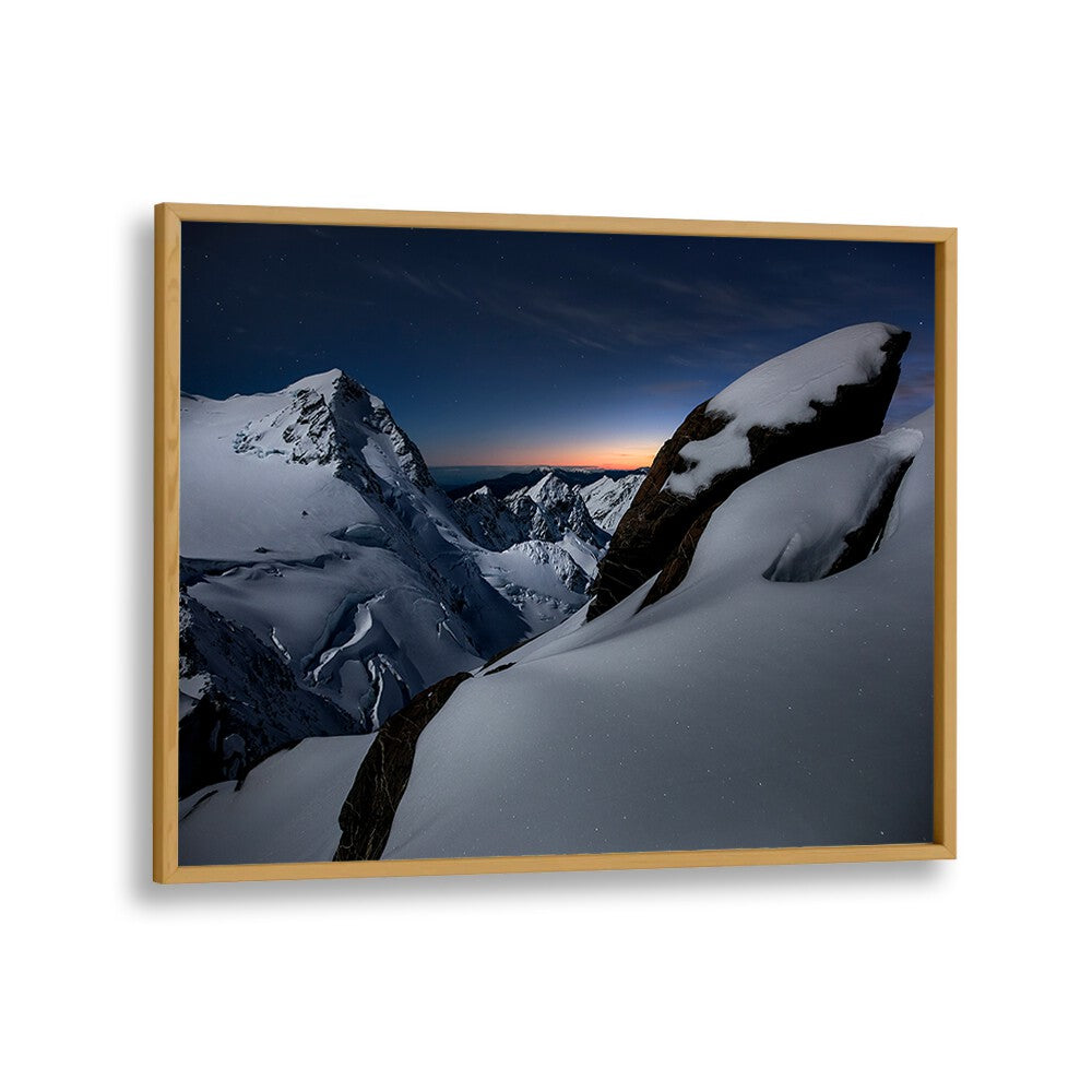 Breathtaking snowy mountains at dawn, showcasing BREAKING DAWN, PHOTOGRAPHY PRINTS for nature lovers.