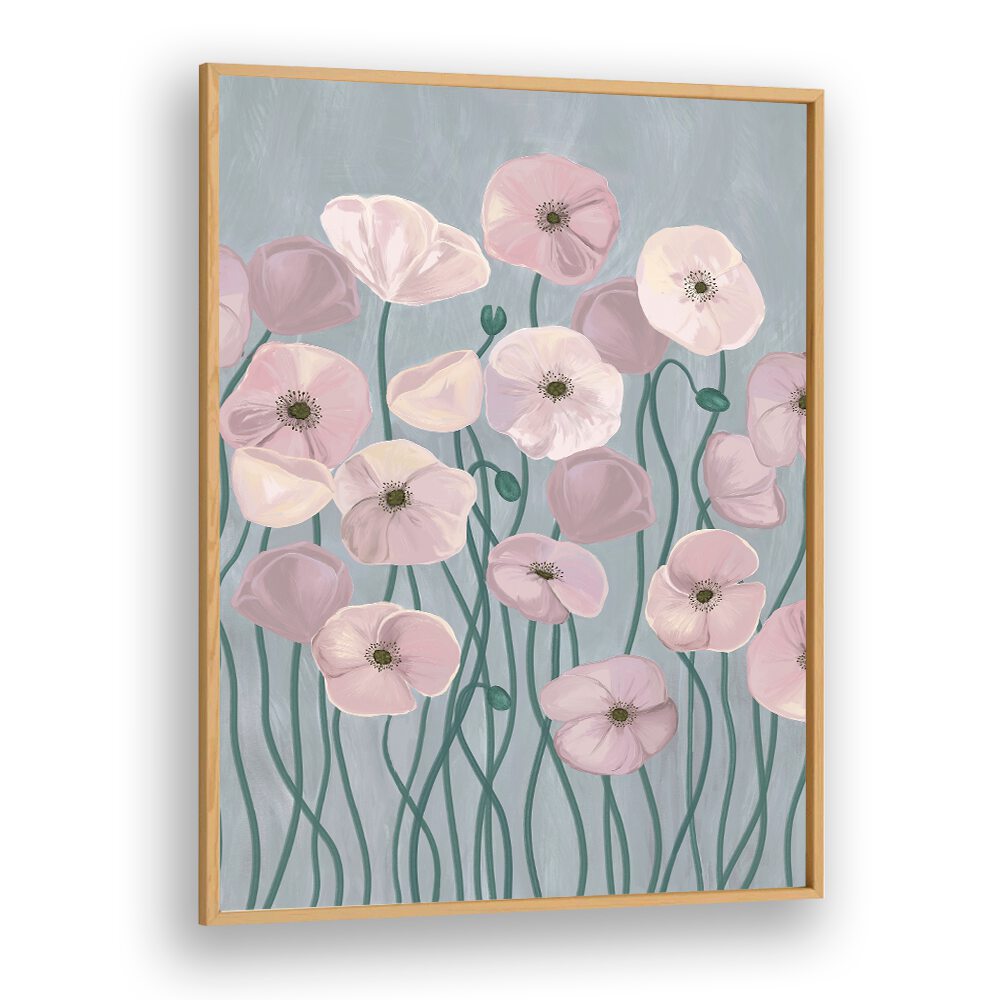 Delicate LIGHT POPPIES, FLORAL FLOWER PAINTINGS in soft hues, adding elegance to any space at Oakwood.