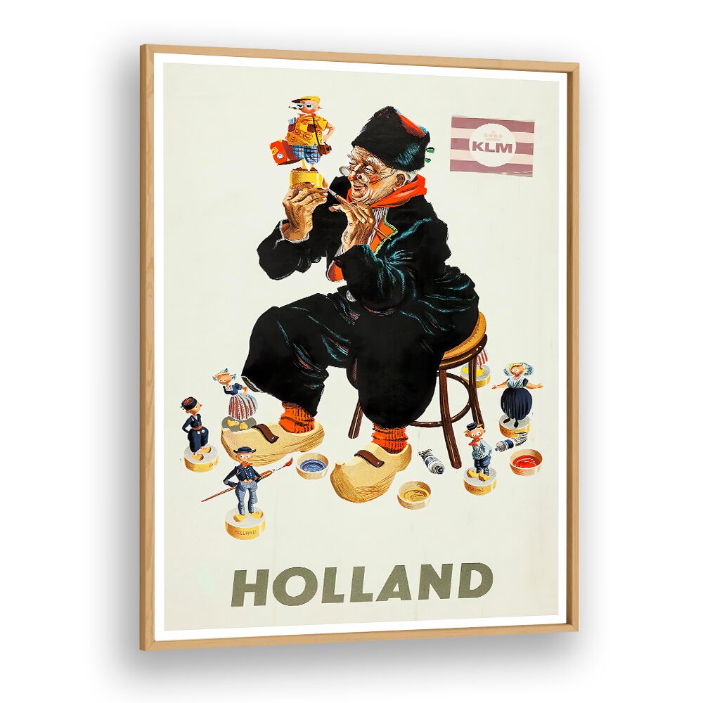 Colorful HOLLAND II, VINTAGE TRAVEL POSTERS featuring a traditional Dutch figure and charming collectibles. Perfect decor!