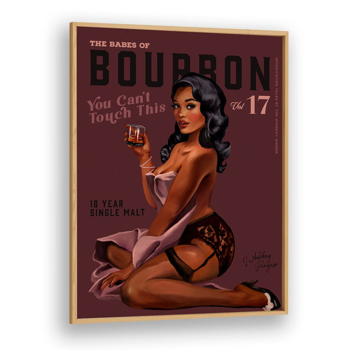 Retro pin-up art featuring the "Babes of Bourbon III, Bar" enhances your home bar's vintage allure.