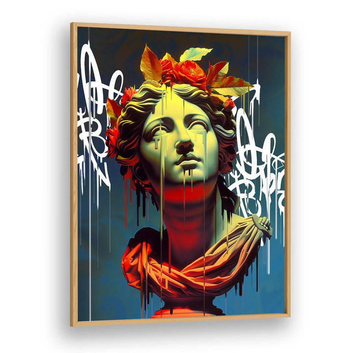VANDAL IRIS, ALTERED ART PRINTS by DIKHOTOMY features a vibrant, modern statue with graffiti elements. Perfect for your space.