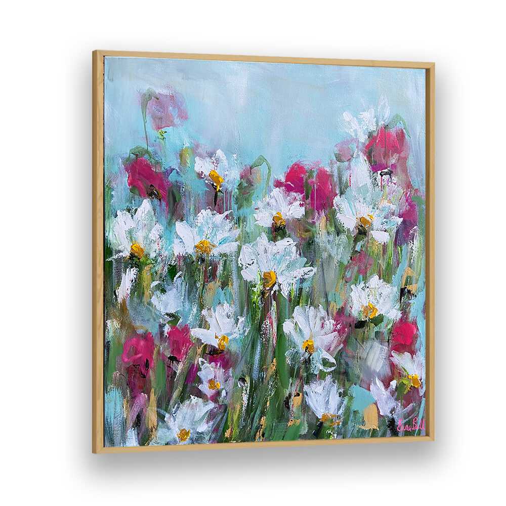 Vibrant WHITE DAISIES AND PINK BLOSSOMS, FLORAL FLOWER PAINTINGS for a serene botanical retreat in your home.