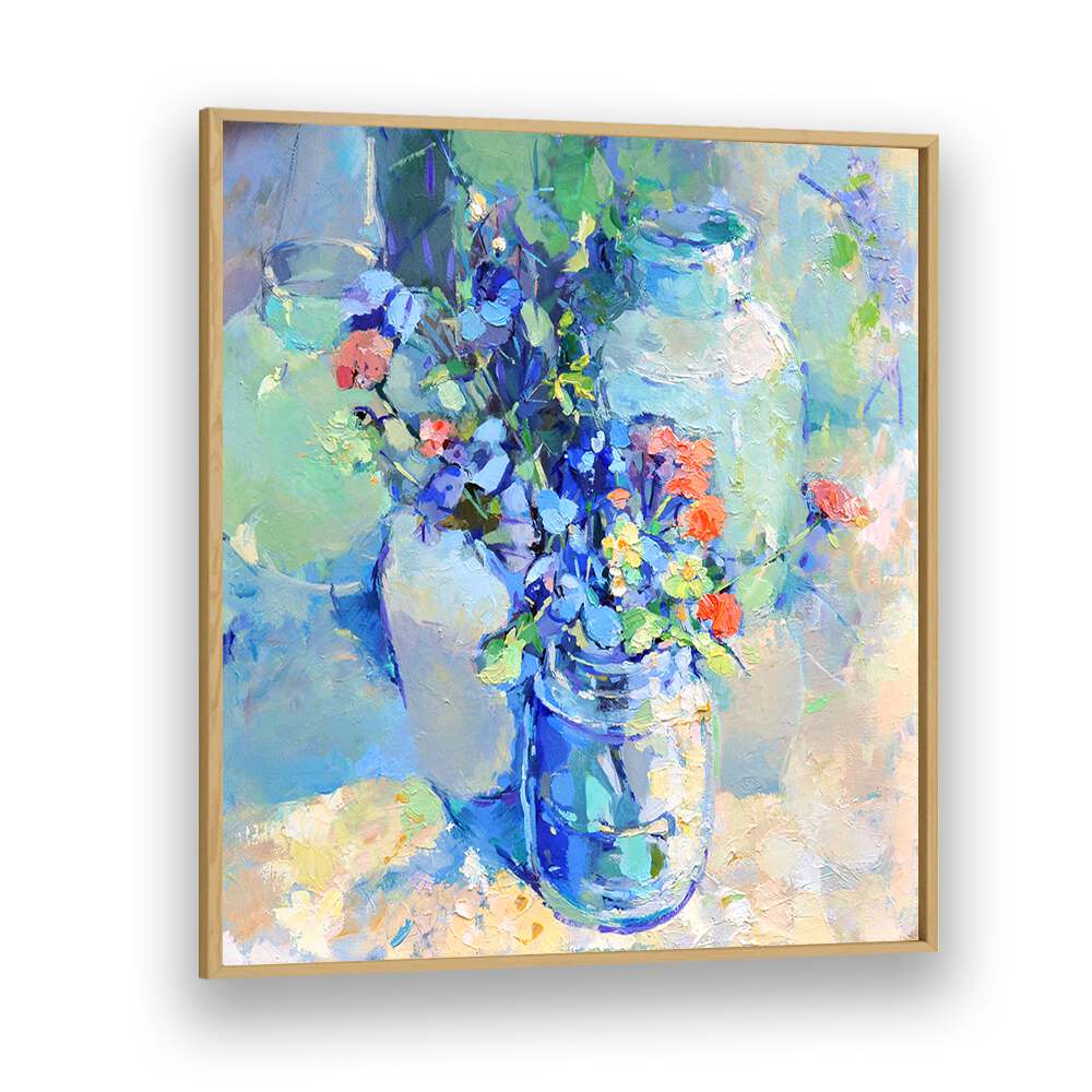 Vibrant WILD FLOWERS in a blue jar, a stunning addition to FLORAL FLOWER PAINTINGS for any decor or nature lover.