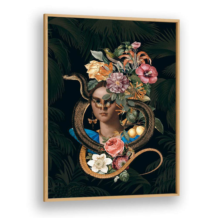 Stunning SNAKE PRINCESS, ALTERED ART PRINTS by Andrea Haase, blending fantasy and elegance with vibrant floral elements.
