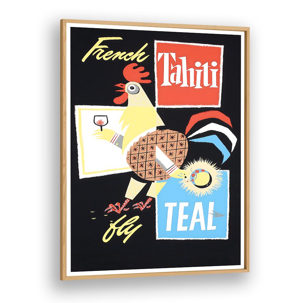 Colorful TAHITI IX Vintage Travel Posters featuring a lively rooster, perfect for adding charm to any space.