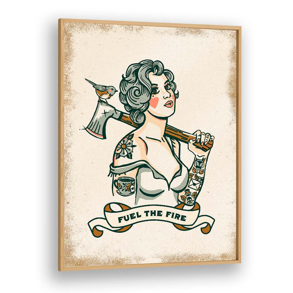 Stylish "FUEL THE FIRE, PORTRAITS" illustration showcasing a woman, perfect for inspiring creativity in your space.