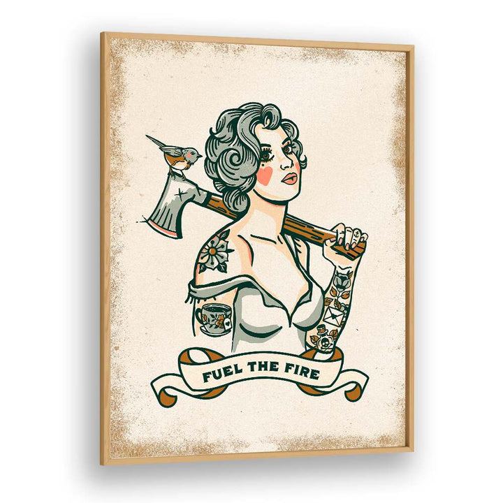 Stylish "FUEL THE FIRE, PORTRAITS" illustration showcasing a woman, perfect for inspiring creativity in your space.