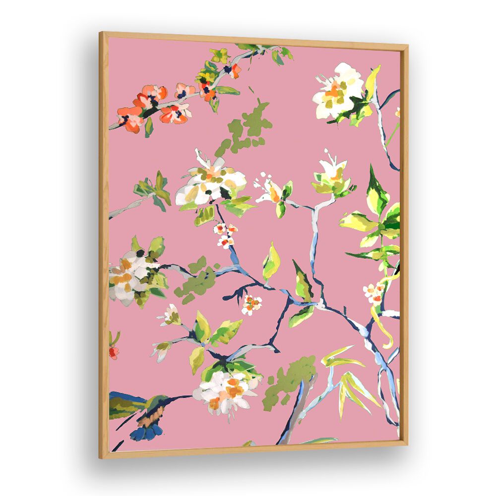 Vibrant DINING ROOM WALLS PINK I, FLORAL FLOWER PAINTINGS showcase abstract blooms on pink, enhancing any decor.