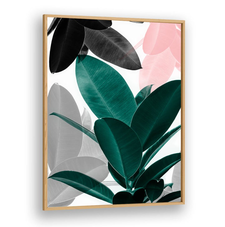 Vibrant LEAF PLAY, FLORAL FLOWER PAINTINGS showcasing lush green leaves with a modern frame for stylish decor.