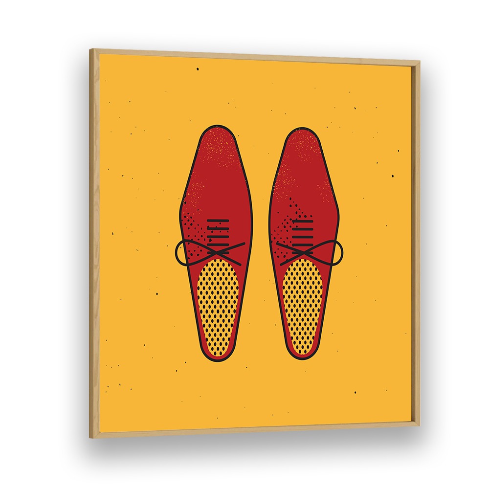 Stylish illustration of red shoes on a vibrant yellow background, perfect for THE RED SHOES, FASHION POSTERS collection.