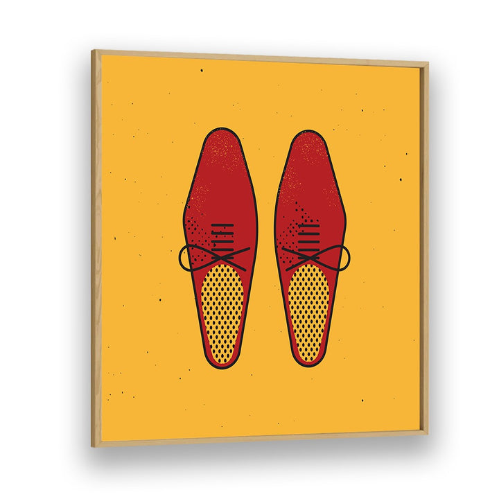 Stylish illustration of red shoes on a vibrant yellow background, perfect for THE RED SHOES, FASHION POSTERS collection.