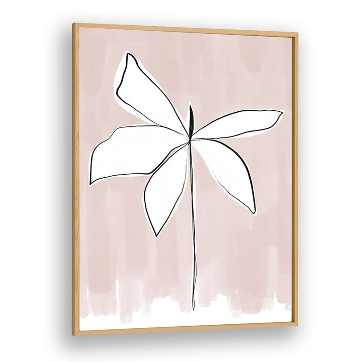 Oakwood framed minimalist white floral line art on blush background — PETAL WHISPERS , FLORAL FLOWER PAINTINGS