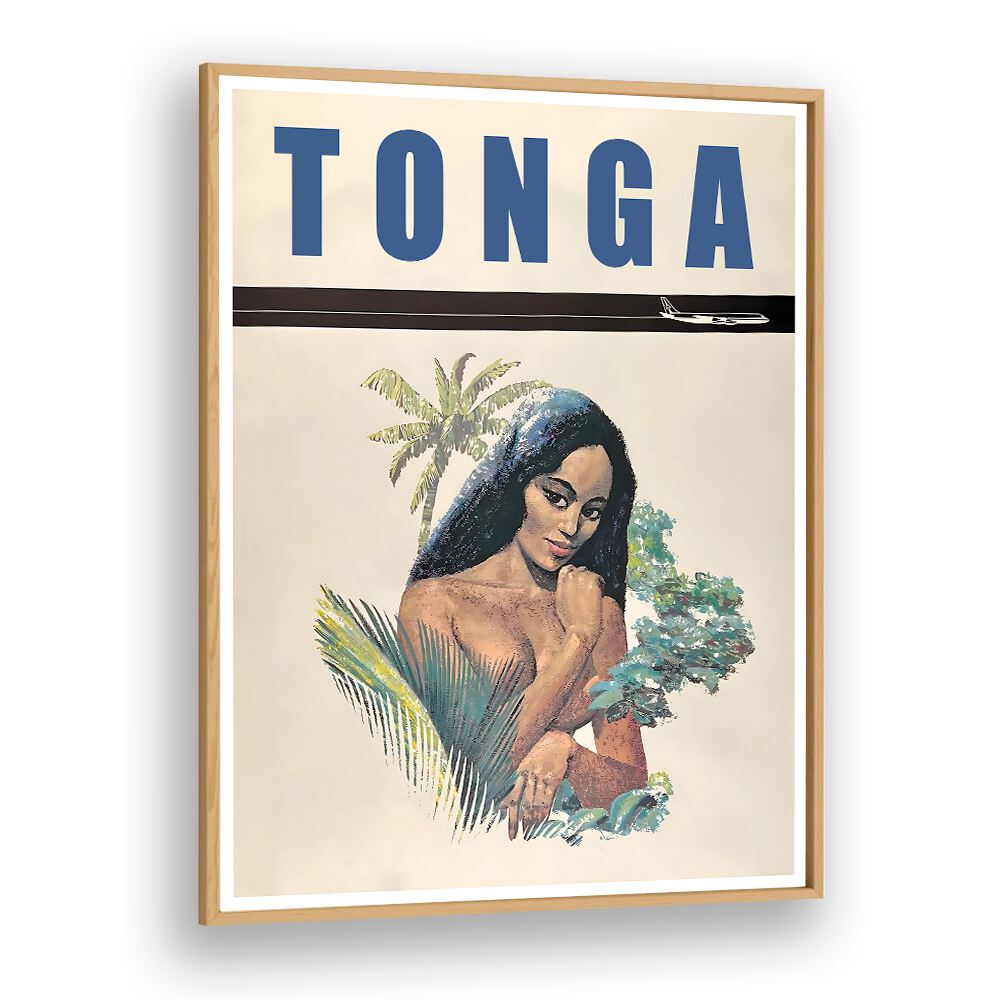 Stunning TONGA, VINTAGE TRAVEL POSTERS featuring a beautiful woman and tropical scenery, perfect for any decor.