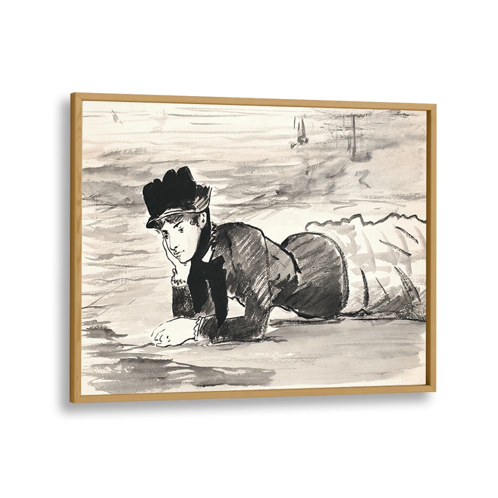 WOMAN LYING ON THE BEACH , VINTAGE PAINTINGS