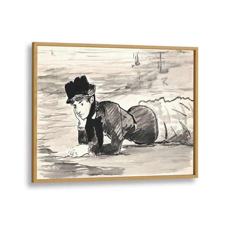 WOMAN LYING ON THE BEACH , VINTAGE PAINTINGS
