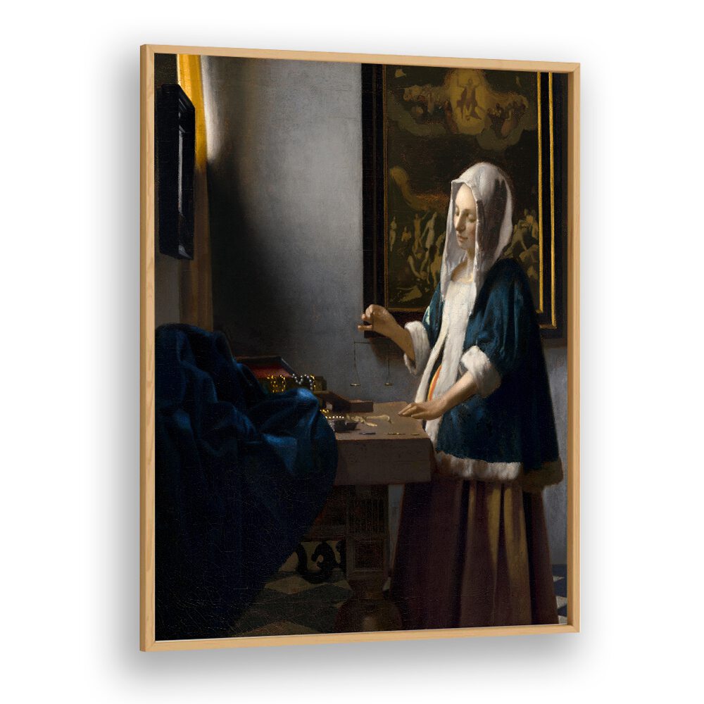 WOMAN HOLDING A BALANCE , VINTAGE PAINTINGS