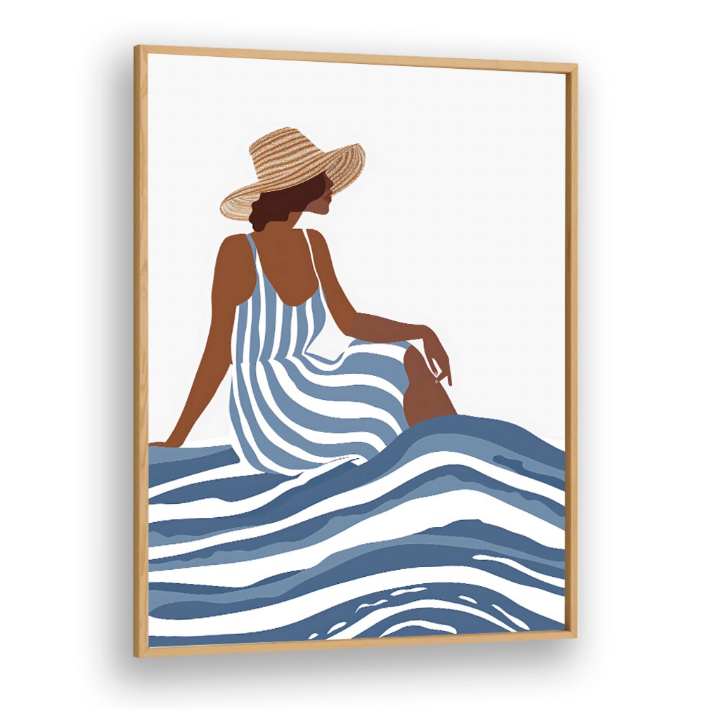 Stylish girl in striped dress, portraits capturing summer vibes and elegance with a chic touch.